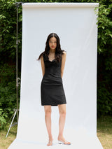 アンバランスドレープドレス / Unbalance draped dress (Black) (6570866376822)